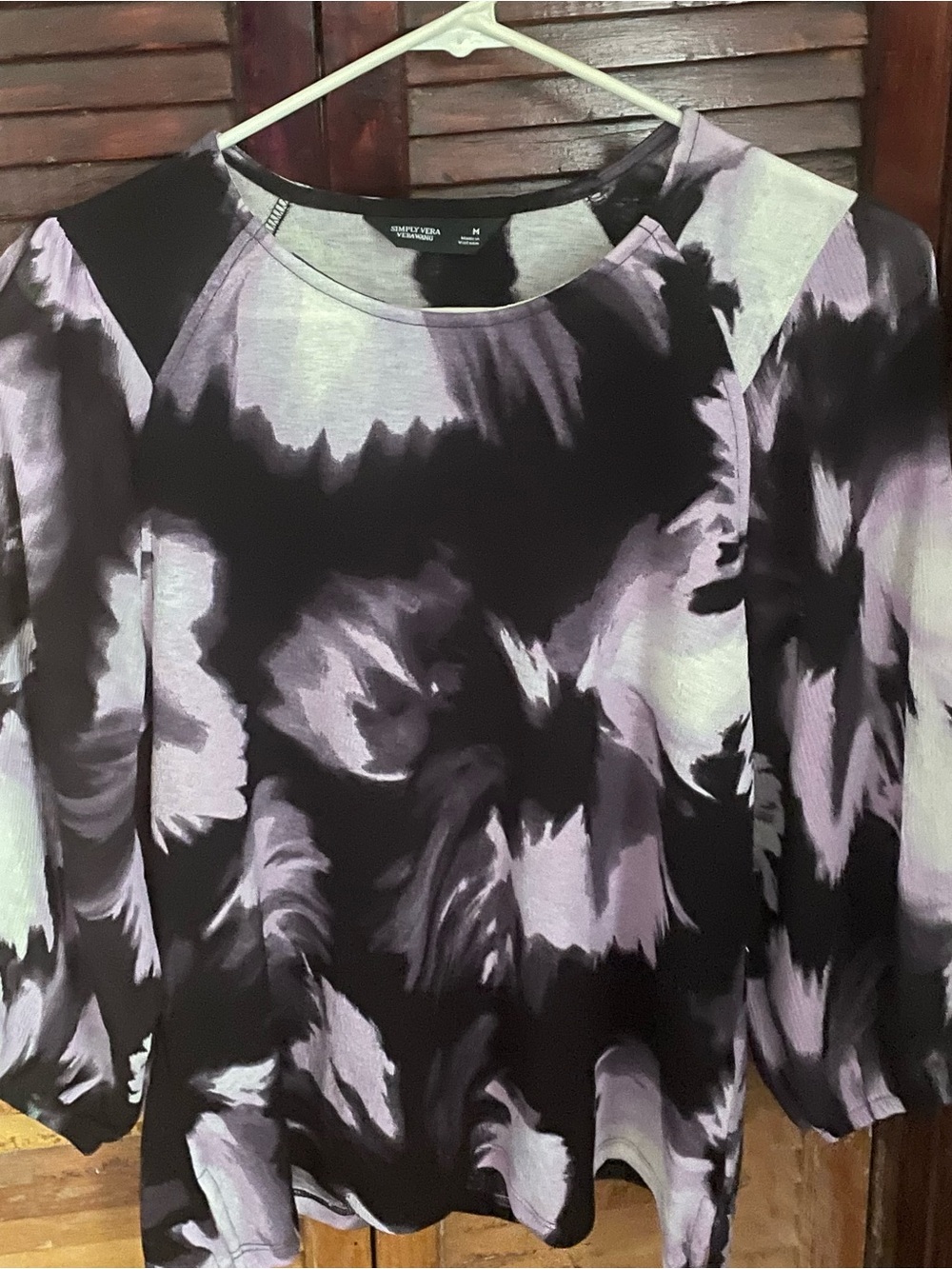 Vera Wang Black and Lavender Tie-Dye Long Sleeve Top